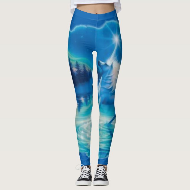 Leggings Arte azul fresco del aerógrafo del unicornio de la (Anverso)