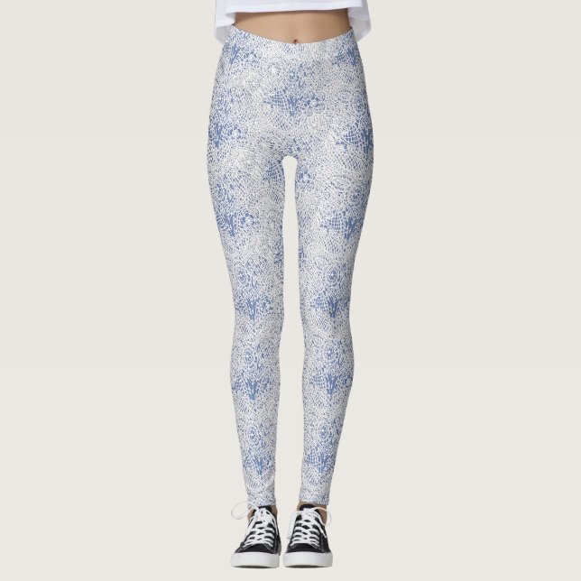 Leggings Arte blanco del efecto del cordón azul o su propio (Anverso)
