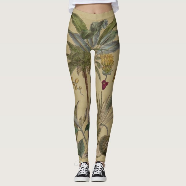 Leggings Arte botánico de frutas tropicales palmo antiguo (Anverso)