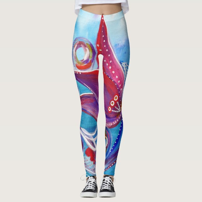 Leggings Arte caprichoso femenino azul rosado de Boho de la (Anverso)