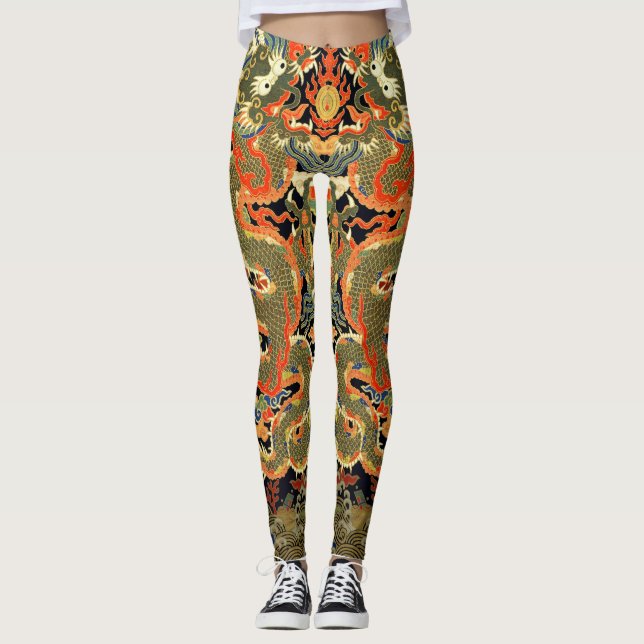Leggings Arte colorido de dragón asiático chino (Anverso)