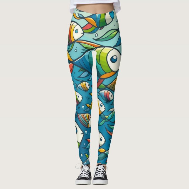 Leggings Arte colorido de peces submarinos (Anverso)