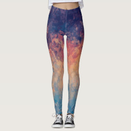 Leggings Arte de acuarela azul y morado oscuro