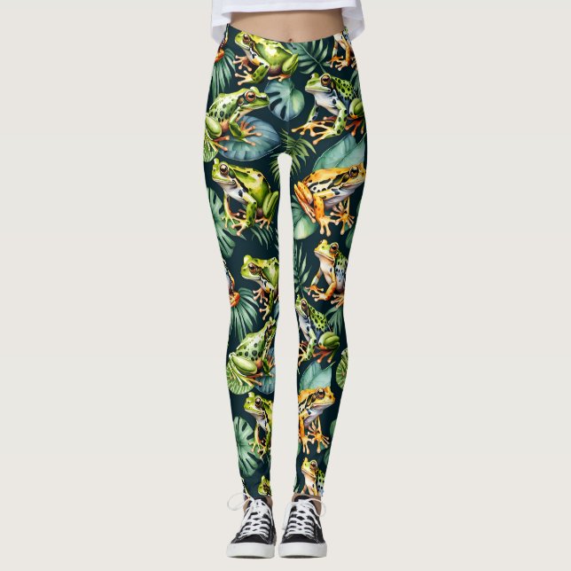 Leggings Arte de acuarela de ranas (Anverso)