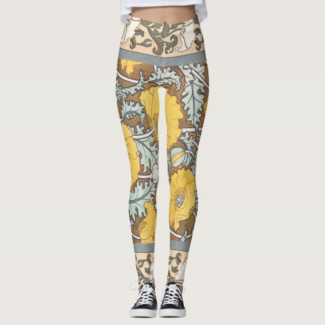 Leggings arte de amapola flor amarillo ilustracion (Anverso)
