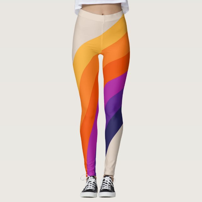 Leggings Arte de arcoiris de estilo retro colorido (Anverso)