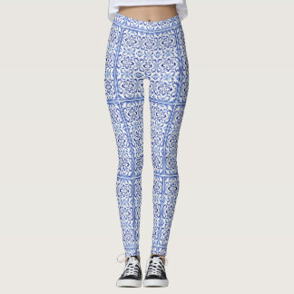 Leggings Arte de azulejos azules portugueses