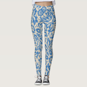 Leggings Arte de azulejos florales azules venecianos de Wil