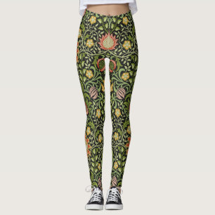 Leggings Arte de baldosas florales persas negras de William