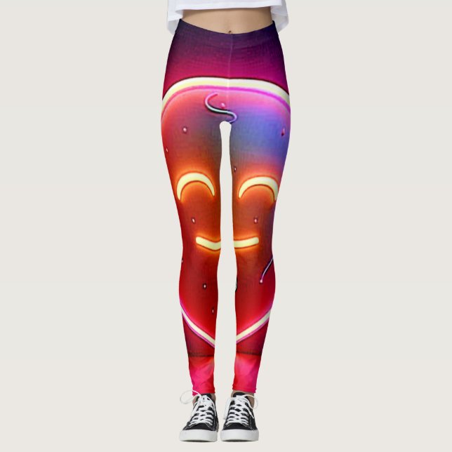 Leggings Arte de Cara Feliz con Resplandor de Neón (Anverso)