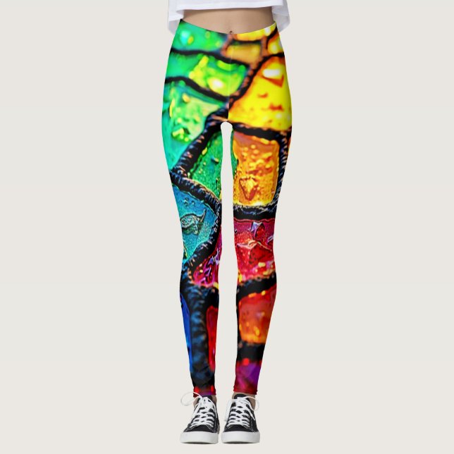 Leggings Arte de cerca de vidrio emplomado con arcoíris (Anverso)
