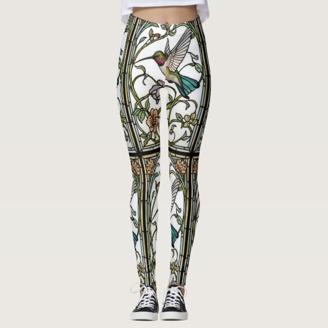 Leggings Arte de colibrí elegante botánico boho chic (Anverso)