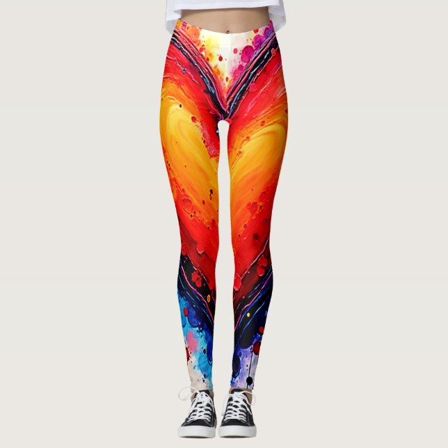 Leggings Arte de Corazón Abstracto Vibrante con Salpicadura (Anverso)