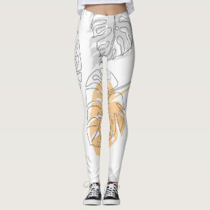 Leggings Arte de dibujo de líneas de monstera exótico