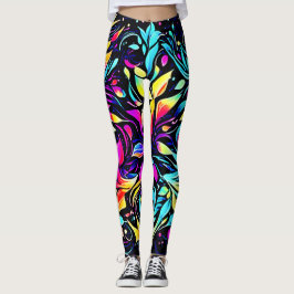 Leggings Arte de explosión floral neón