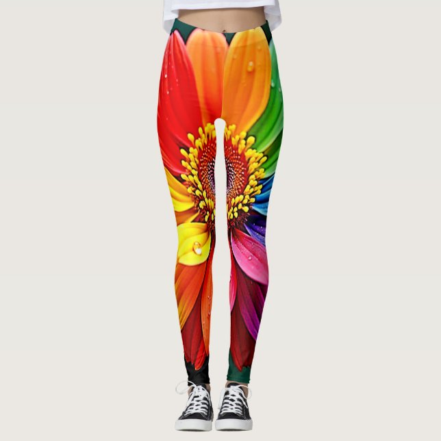 Leggings Arte de Flor de Pétalo de Arcoíris (Anverso)