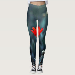 Leggings Arte de Flor Roja Noche Oscura Soledad