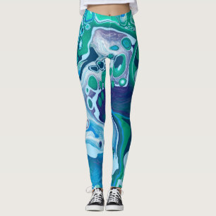 Leggings Arte de fluido digital de mármol verde azul