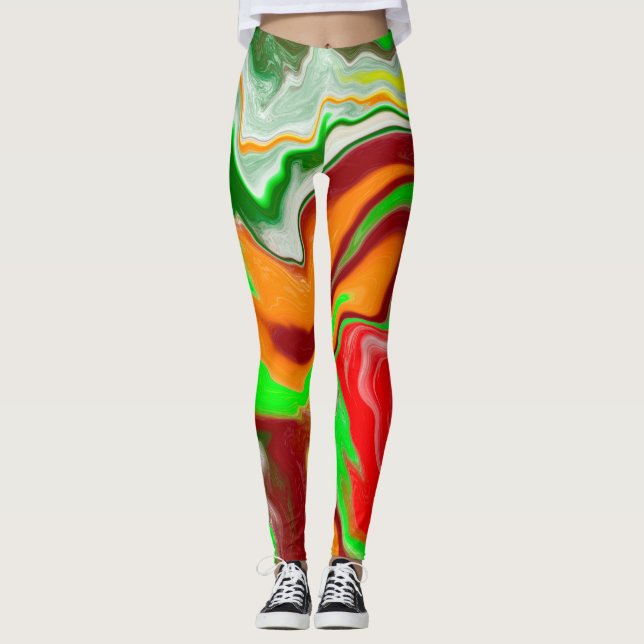 Leggings Arte de fluidos de mármol rojo, verde y borgoñoso (Anverso)