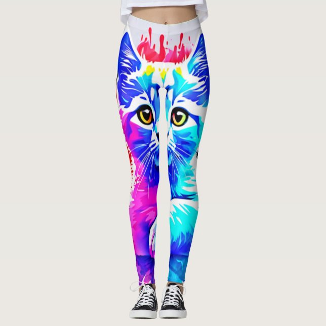 Leggings Arte de gato colorido (Anverso)