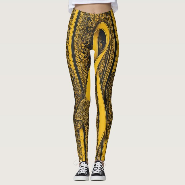 Leggings Arte de IA con cinta amarilla torcida (Anverso)