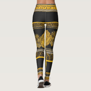 Leggings Arte de IA de girasol negro y amarillo vintage