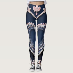 Leggings Arte de IA de las perlas de la lencería azul y ros
