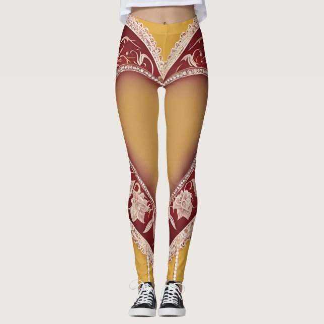 Leggings Arte de IA de Red Lingerie Heart Lace (Anverso)