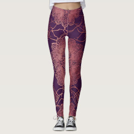 Leggings Arte de IA Floral Purple Rosegold