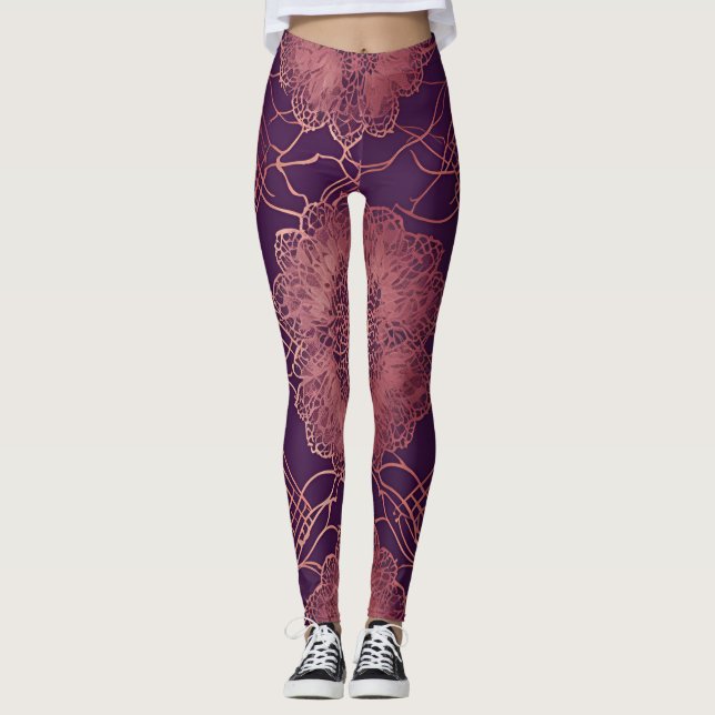 Leggings Arte de IA Floral Purple Rosegold (Anverso)