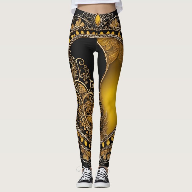 Leggings Arte de IA Gold y Black Shiny Pearl Baby (Anverso)