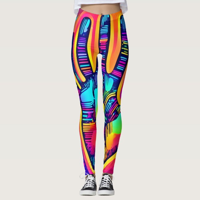Leggings Arte de impresión de cinco dedos y medio de neón c (Anverso)