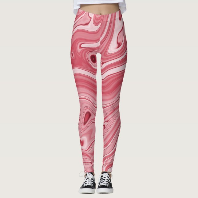 Leggings Arte de Marbling: Elegancia Resumen Rojo. (Anverso)