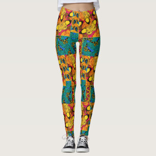 Leggings Arte de Mariposa Rosa y Turquesa Vibrante Maximali