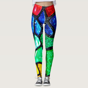 Leggings Arte de mosaico de vidrio de arcoíris brillante