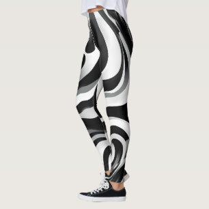 Leggings Arte De Op Ondulado En Blanco Y Negro,