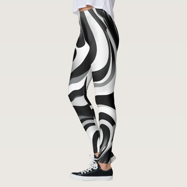 Leggings Arte De Op Ondulado En Blanco Y Negro, (Izquierda)