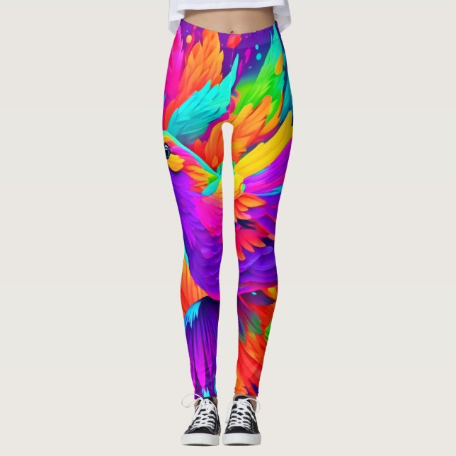 Leggings Arte de pájaro colorido (Anverso)