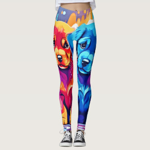 Leggings Arte de par de cachorros coloridos