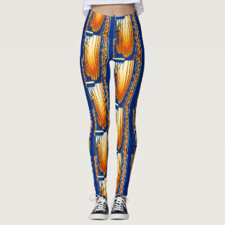Leggings arte de patrón de acuarela abstracta azul y amaril