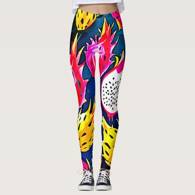 Leggings Arte de patrón de fruta dragón (Anverso)
