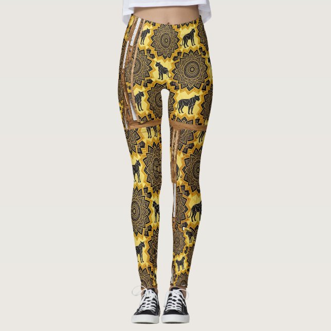Leggings Arte de patrón de fusión de boceto de leopardo (Anverso)