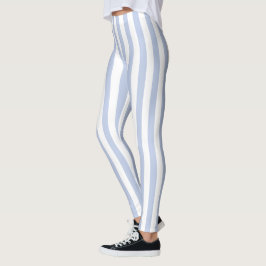 Leggings Arte de Patrón de Raya Vertical Blanco Azul Suave