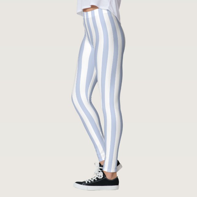Leggings Arte de Patrón de Raya Vertical Blanco Azul Suave (Izquierda)