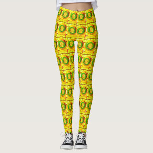 Leggings arte de patrón de rosa amarilla dorada tradicional