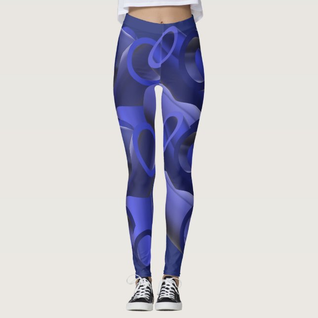 Leggings Arte de patrón de tubería azul futurista (Anverso)