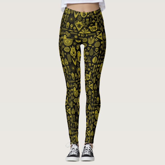 Leggings Arte de patrones folclóricos nórdicos escandinavos (Anverso)