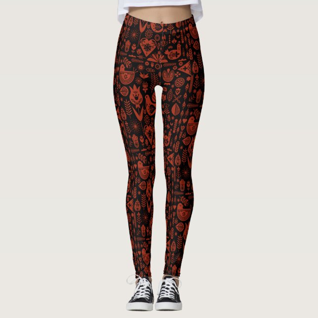 Leggings Arte de patrones folclóricos nórdicos escandinavos (Anverso)