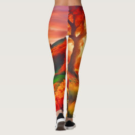 Leggings Arte de pintura paisajística del atardecer de otoñ