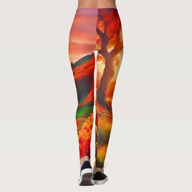 Leggings Arte de pintura paisajística del atardecer de otoñ (Reverso)